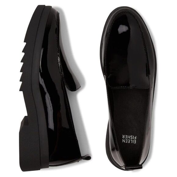 NEW Eileen‎ Fisher Fact Black Patent Leather Loafer Women's SlipOn Shoes Size 5 - Picture 1 of 9